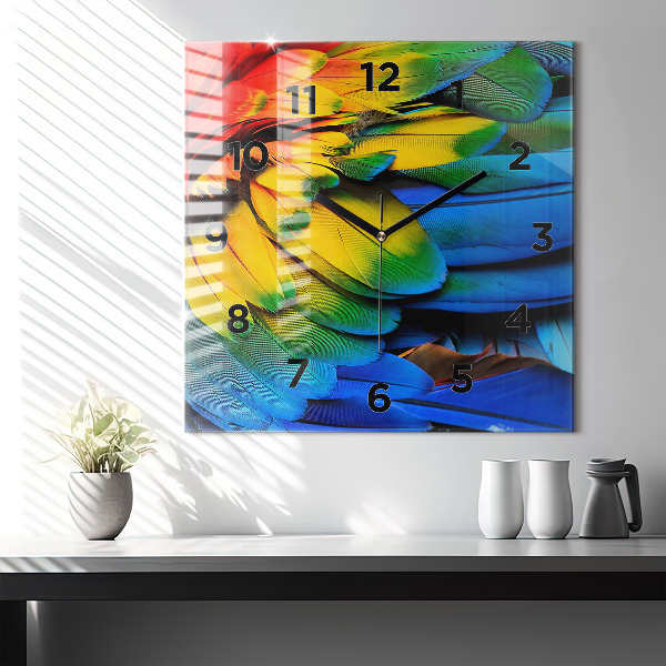 Square glass wall clock Colorful bird wings