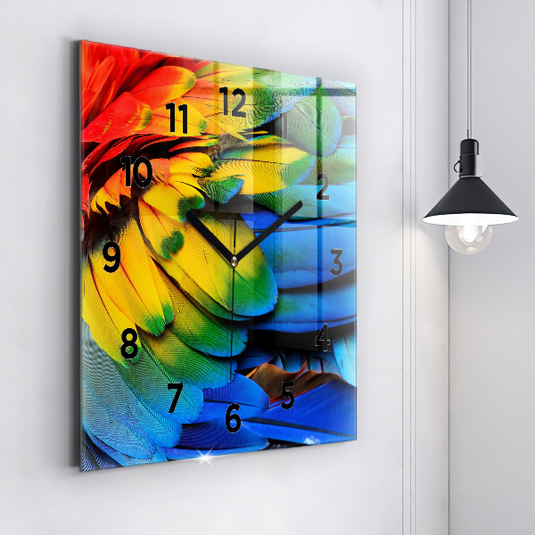 Square glass wall clock Colorful bird wings