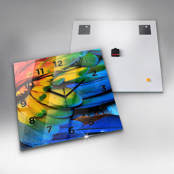 Square glass wall clock Colorful bird wings
