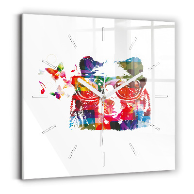Square glass wall clock Bear Head