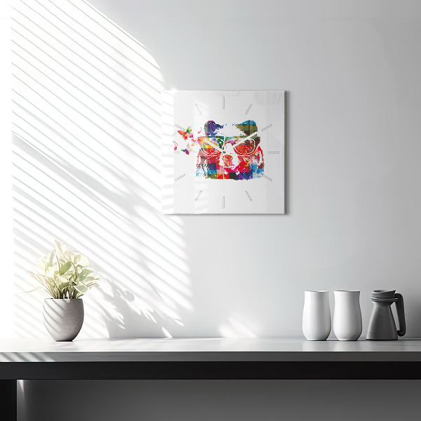 Square glass wall clock Bear Head