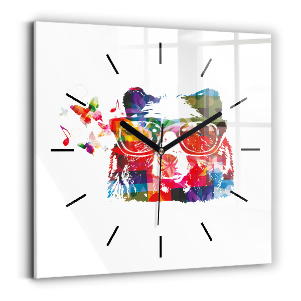 Square glass wall clock Bear Head