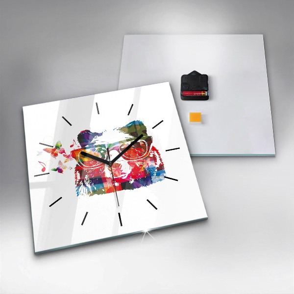 Square glass wall clock Bear Head