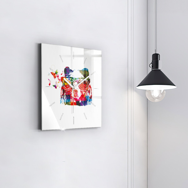 Square glass wall clock Bear Head