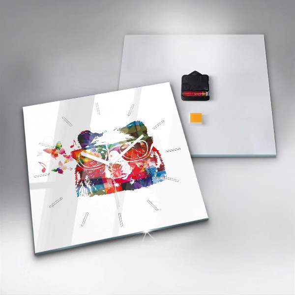 Square glass wall clock Bear Head