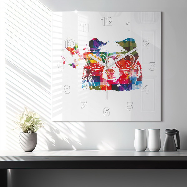 Square glass wall clock Bear Head