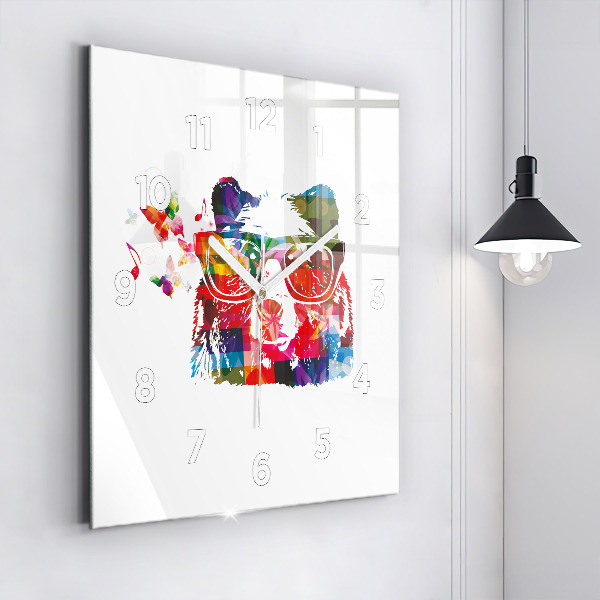 Square glass wall clock Bear Head