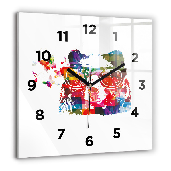 Square glass wall clock Bear Head