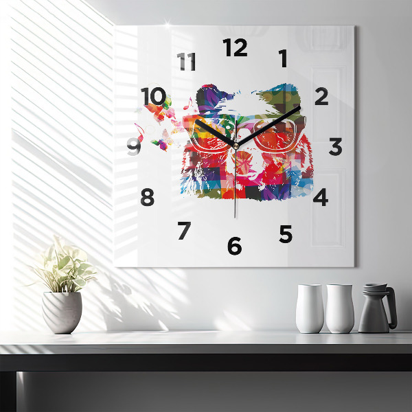 Square glass wall clock Bear Head