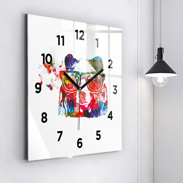 Square glass wall clock Bear Head