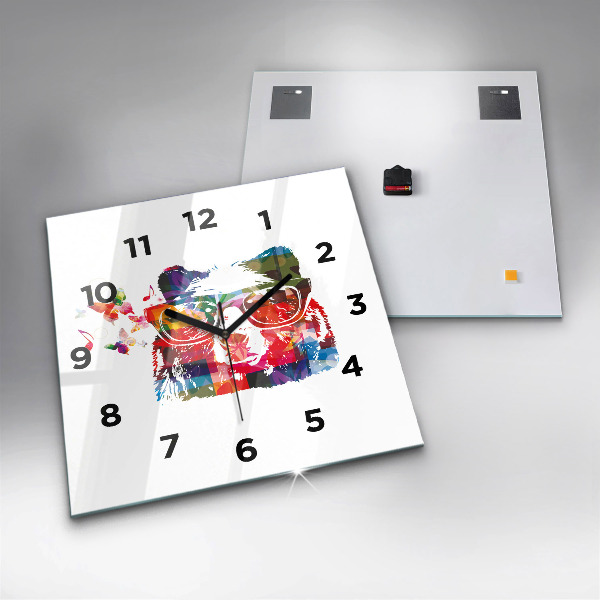 Square glass wall clock Bear Head