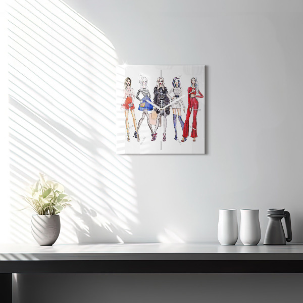 Square glass wall clock Fashionable girls