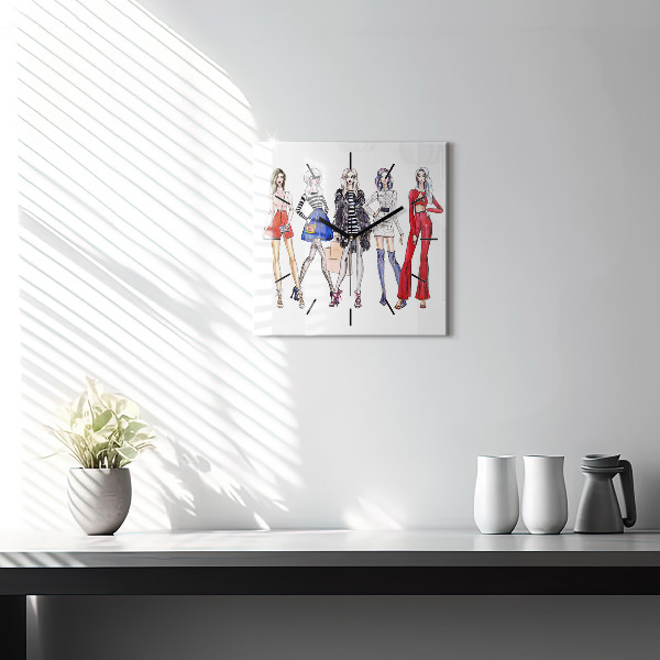 Square glass wall clock Fashionable girls