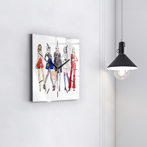 Square glass wall clock Fashionable girls