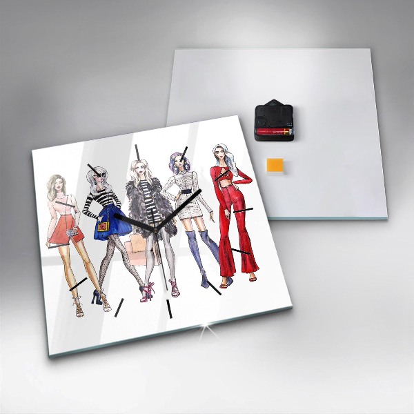 Square glass wall clock Fashionable girls
