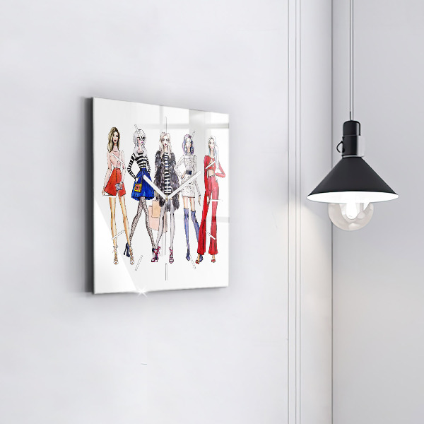 Square glass wall clock Fashionable girls