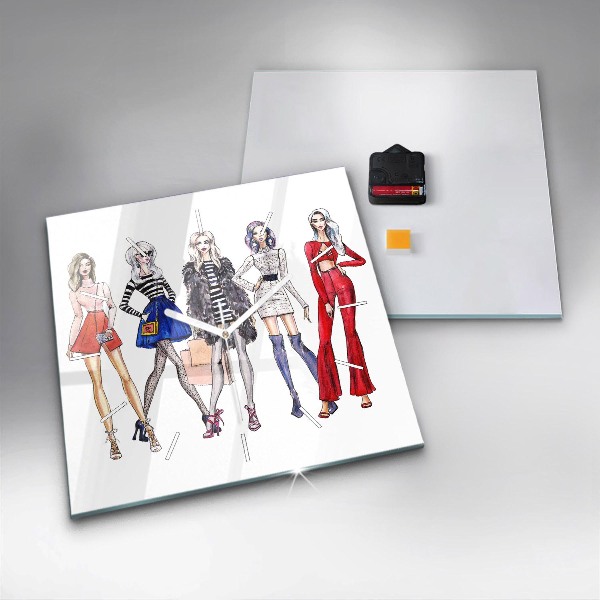 Square glass wall clock Fashionable girls