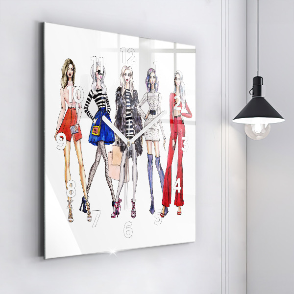 Square glass wall clock Fashionable girls