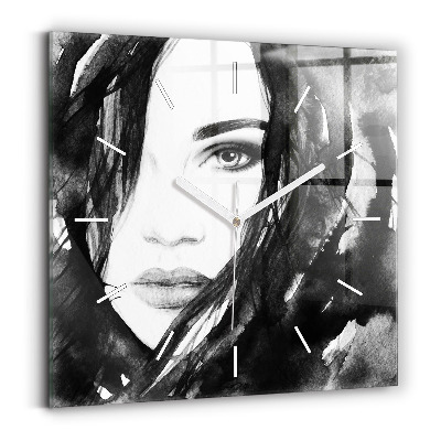 Square glass wall clock Portrait of a woman