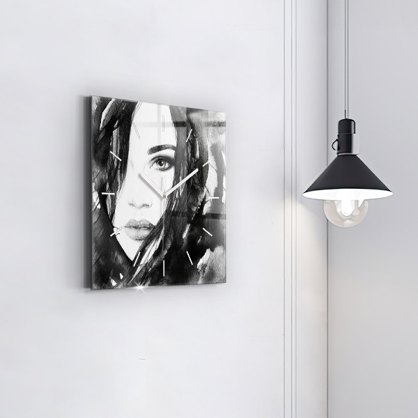 Square glass wall clock Portrait of a woman