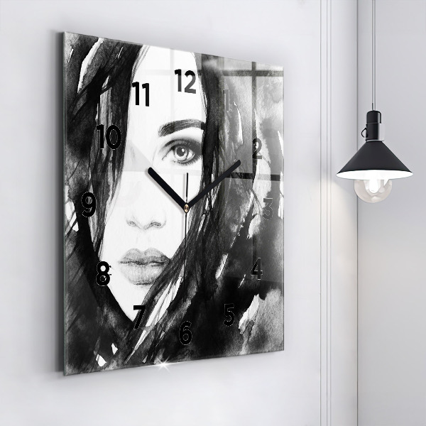 Square glass wall clock Portrait of a woman