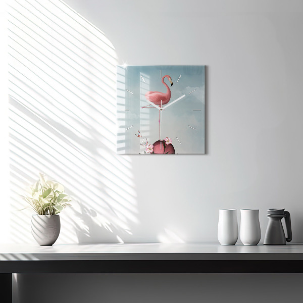 Square glass wall clock Surreal Flamingo