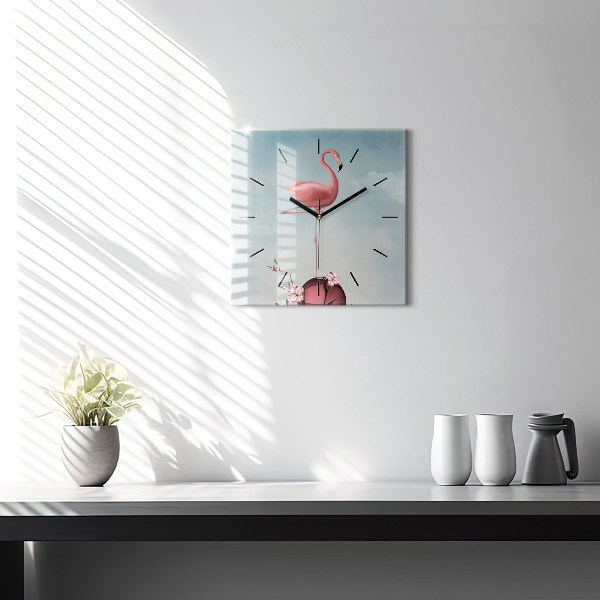Square glass wall clock Surreal Flamingo