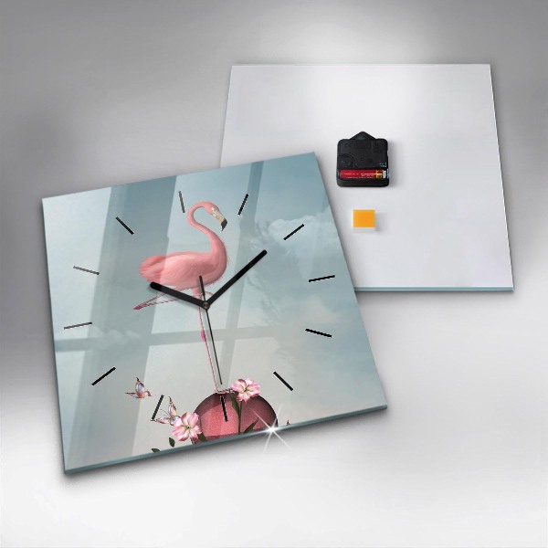 Square glass wall clock Surreal Flamingo