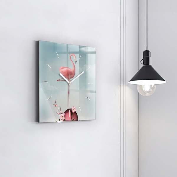 Square glass wall clock Surreal Flamingo