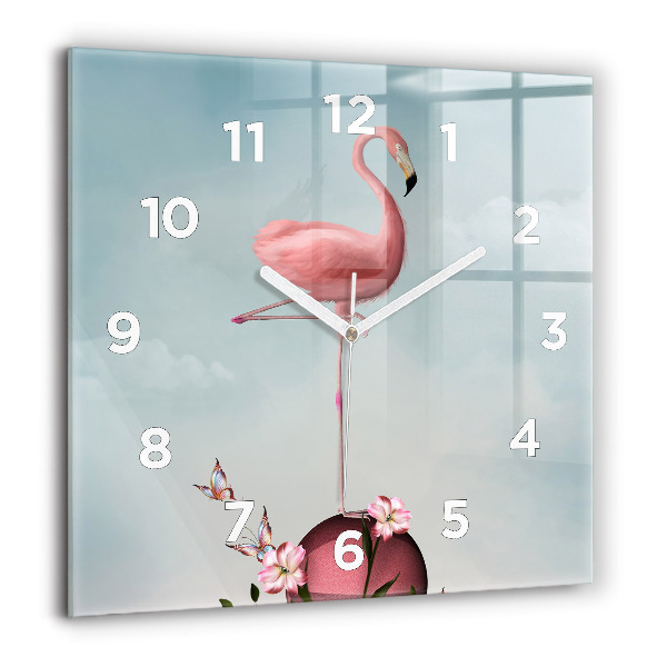 Square glass wall clock Surreal Flamingo
