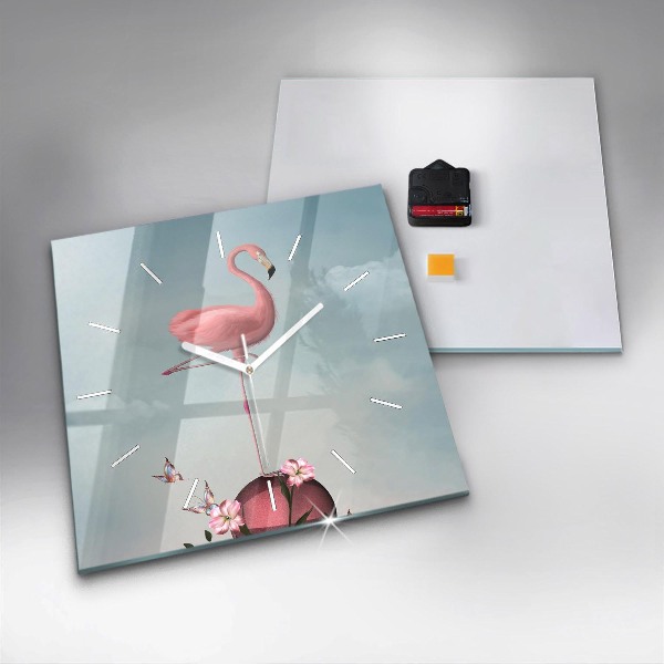 Square glass wall clock Surreal Flamingo