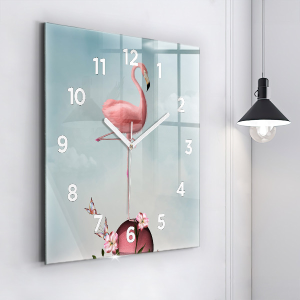 Square glass wall clock Surreal Flamingo