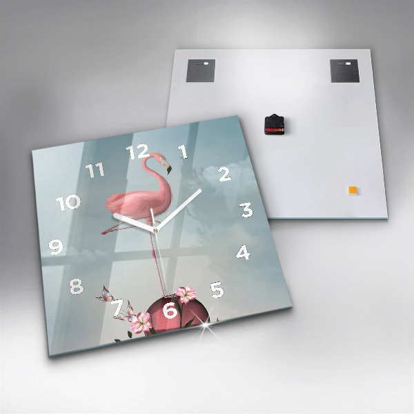 Square glass wall clock Surreal Flamingo
