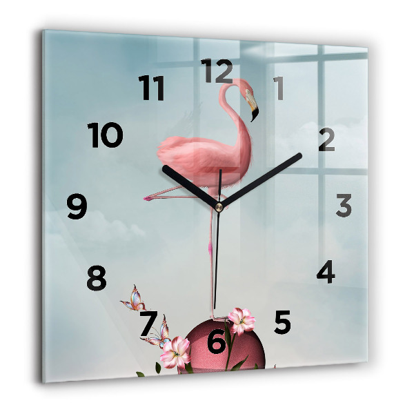 Square glass wall clock Surreal Flamingo