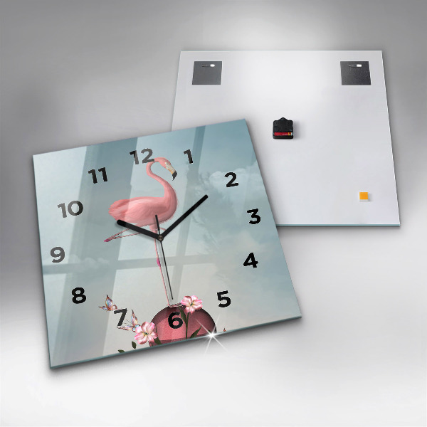 Square glass wall clock Surreal Flamingo