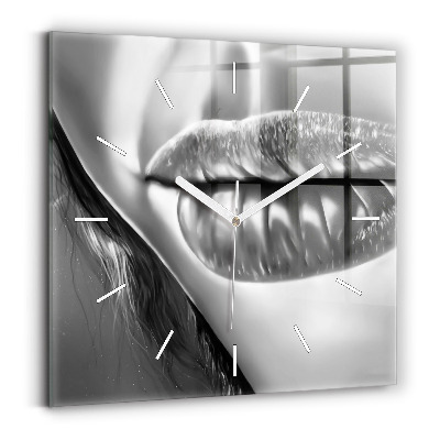 Square glass wall clock Woman's lips
