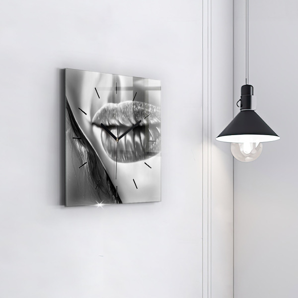 Square glass wall clock Woman's lips