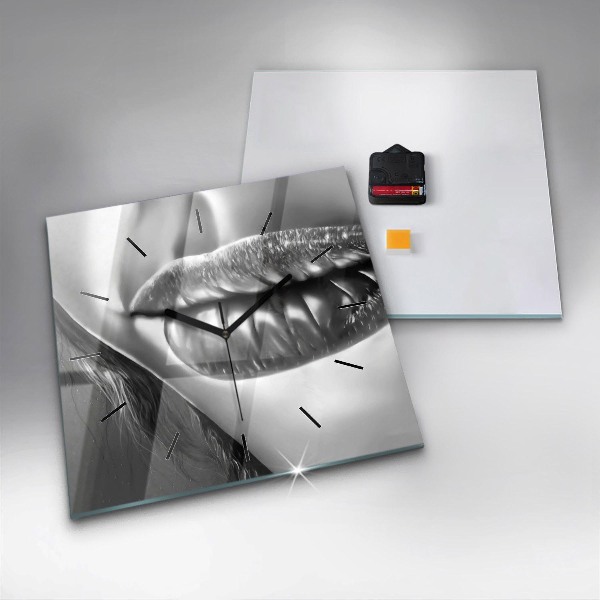 Square glass wall clock Woman's lips