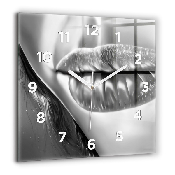 Square glass wall clock Woman's lips