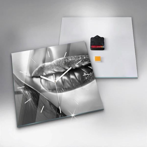 Square glass wall clock Woman's lips