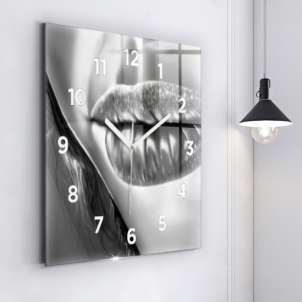Square glass wall clock Woman's lips