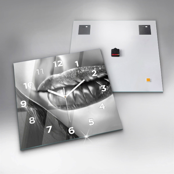 Square glass wall clock Woman's lips