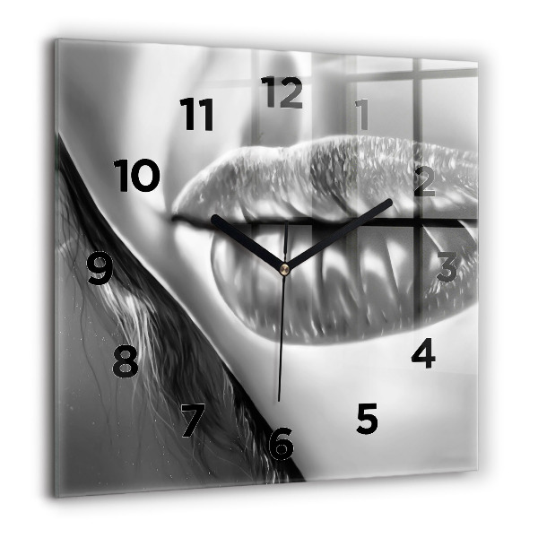 Square glass wall clock Woman's lips