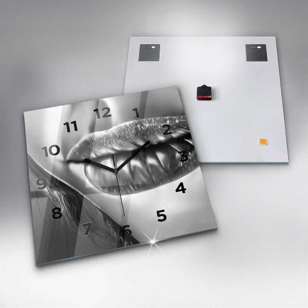 Square glass wall clock Woman's lips