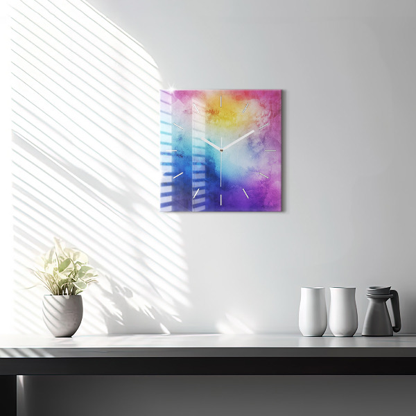 Square glass wall clock Colored Spots