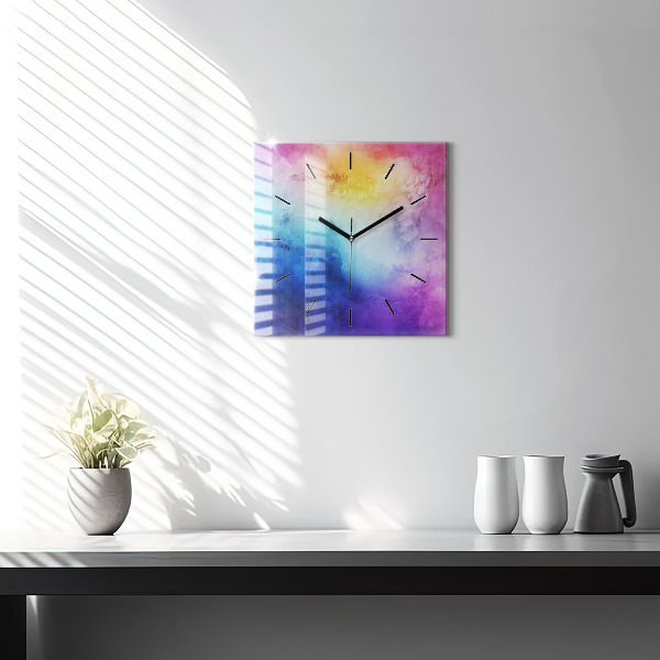 Square glass wall clock Colored Spots