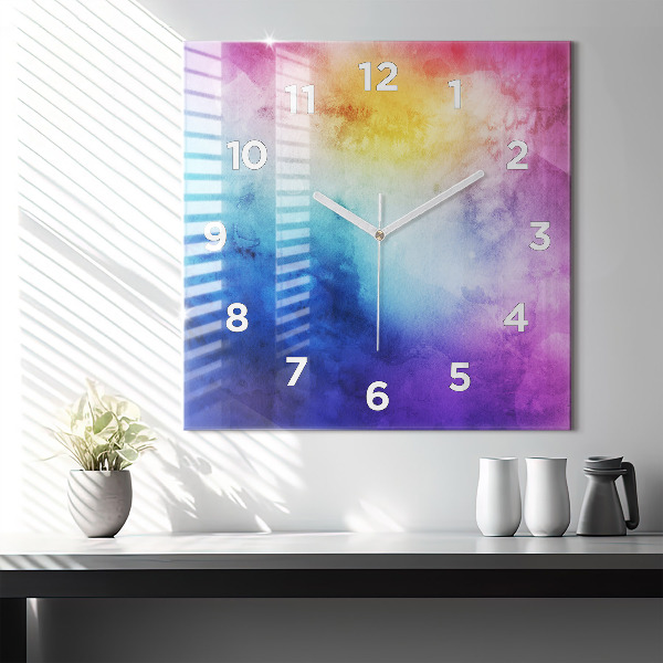 Square glass wall clock Colored Spots