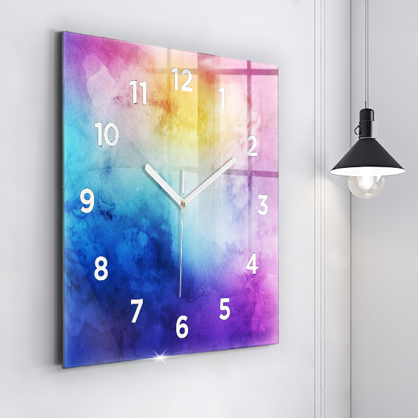 Square glass wall clock Colored Spots