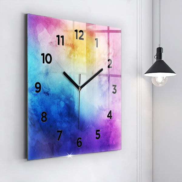 Square glass wall clock Colored Spots