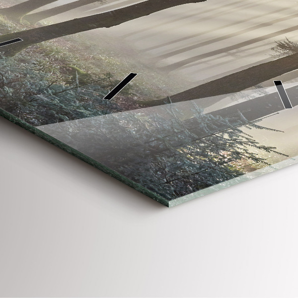 Square glass wall clock Forest in the fog